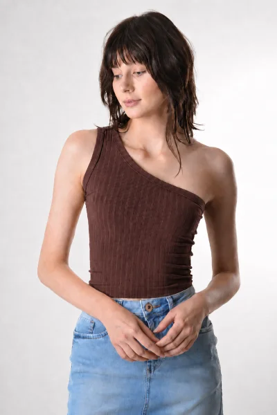 Blusa Gabip Feminina Cropped 1 Ombro Chocolate Produto Blusa Gabip Feminina Cropped 1 Ombro Chocolate