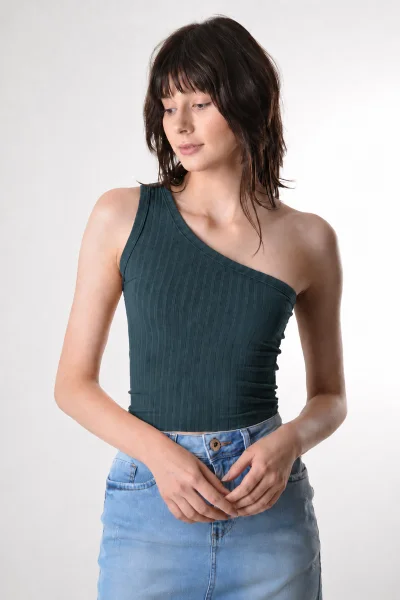 Blusa Gabip Feminina Cropped 1 Ombro Verde Militar Produto Blusa Gabip Feminina Cropped 1 Ombro Verde Militar