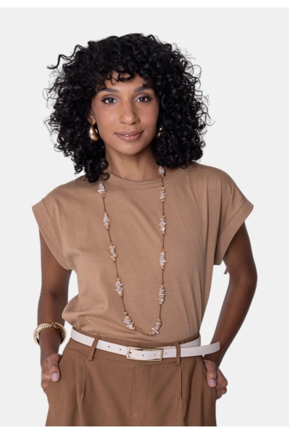 Blusa Gabip Manga Curta Feminina Baunilha 