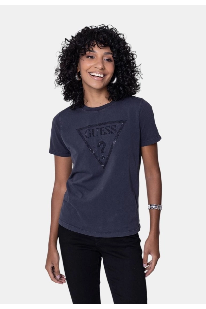 Blusa Guess Manga Curta Triângulo Feminina Preta 