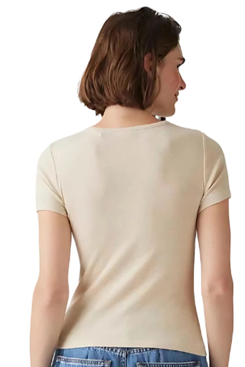 Blusa Levis Manga Curta Básica Minimal Feminina Bege