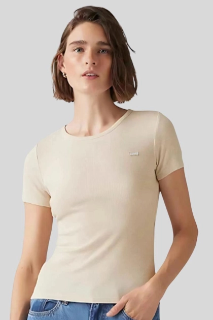 Produto - Blusa Levis Manga Curta Básica Minimal Feminina Bege