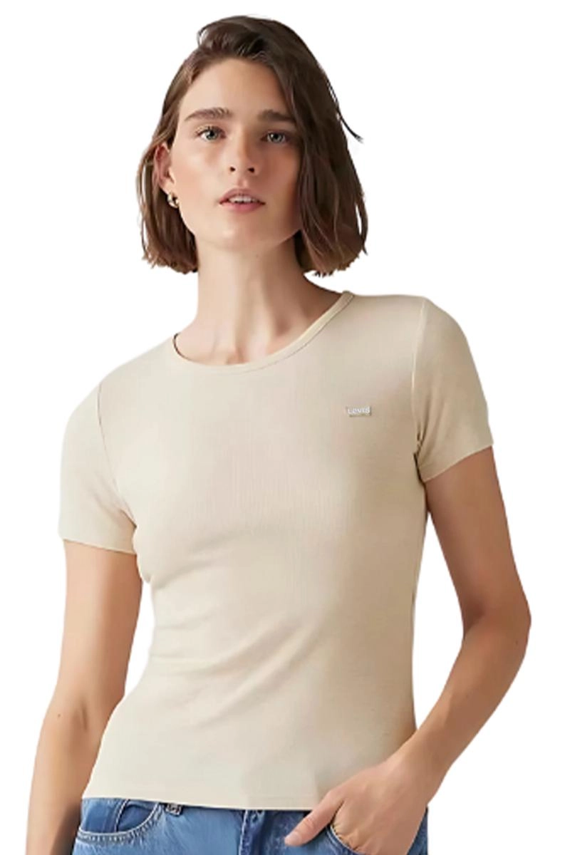 Blusa Levis Manga Curta Básica Minimal Feminina Bege