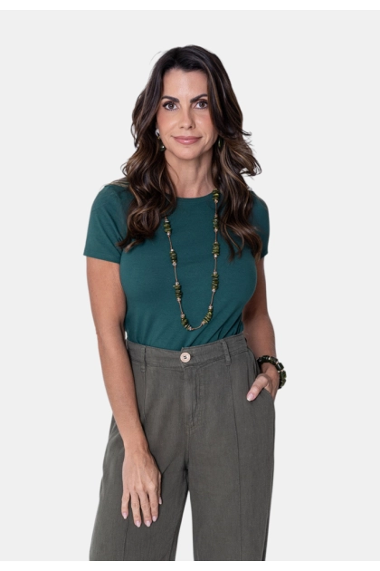 Produto - Blusa Malwee Manga Curta Feminina Turquesa