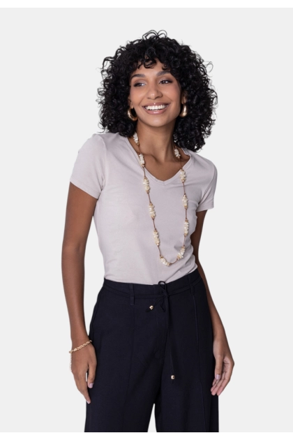 Produto - Blusa Malwee Manga Curta Feminina Bege