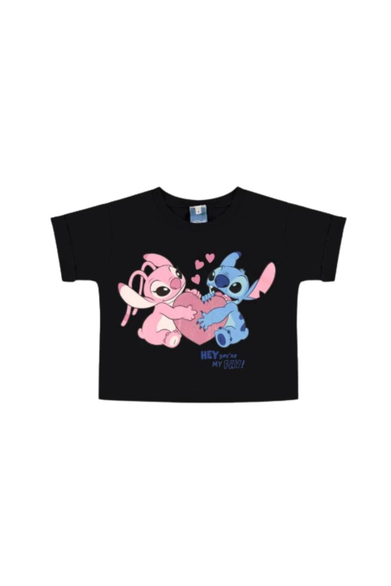Blusa Malwee Stitch Manga Curta Infantil Feminina