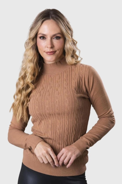 Produto - Blusa Mooncity Gola Rolê Feminina Camel