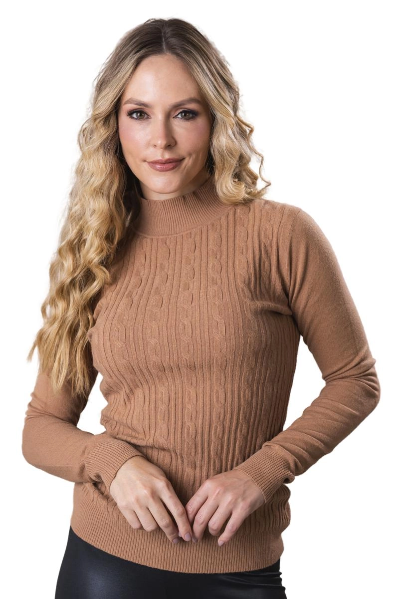 Blusa Mooncity Gola Rolê Feminina Camel