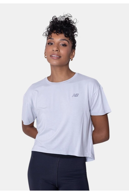 Produto - Blusa New Balance Manga Curta Cropped Feminina Cinza