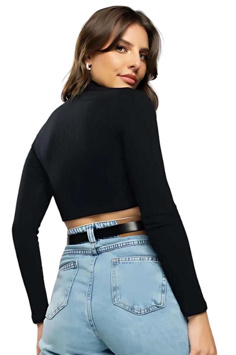 Blusa Sea Brazil Cropped Gola Alta Feminina Preta