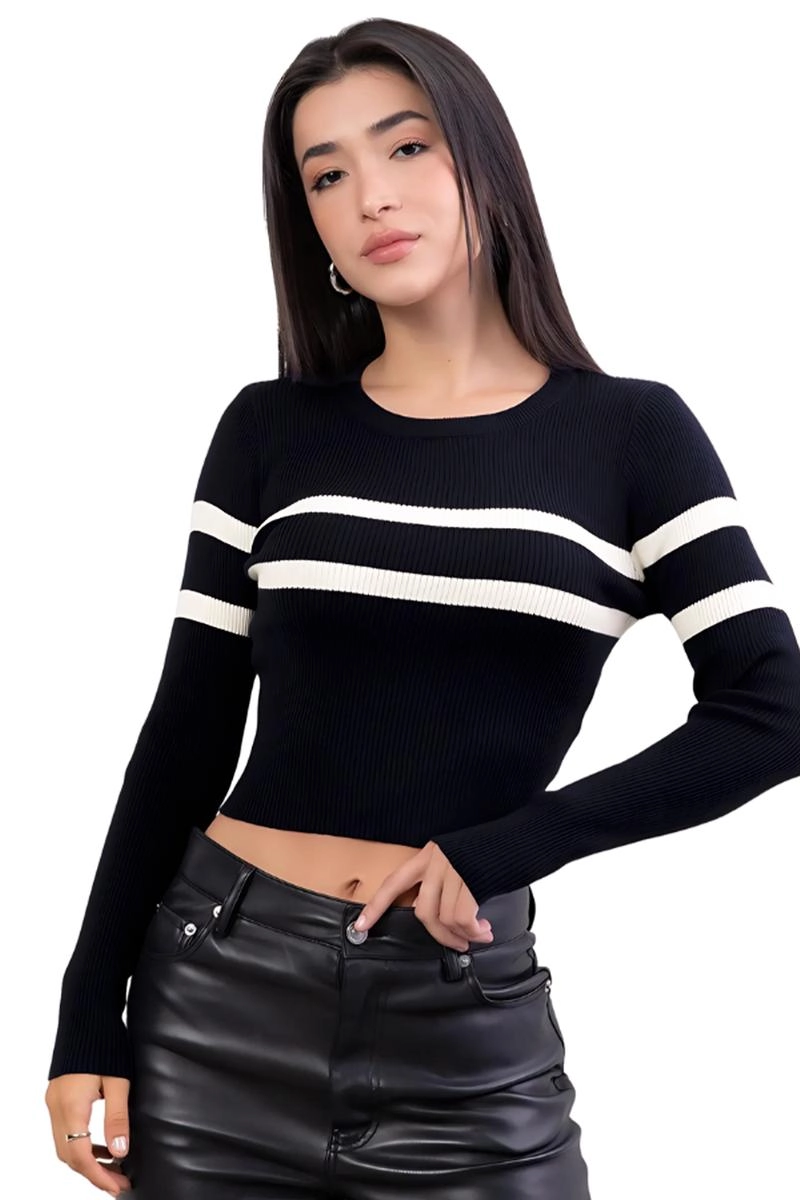 Produto - Blusa Sea Brazil Cropped Listrada Feminina Preta