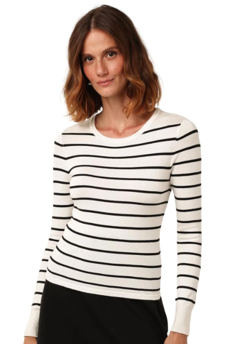 Blusa Sea Brazil Listras Modal Gola Oval Feminina Branco