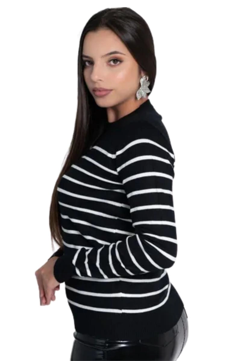 Blusa Sea Brazil Modal Gola Redonda Listrada Feminina Preta