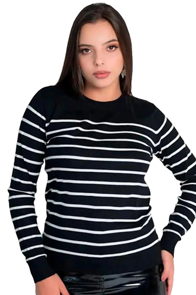 Blusa Sea Brazil Modal Gola Redonda Listrada Feminina Preta