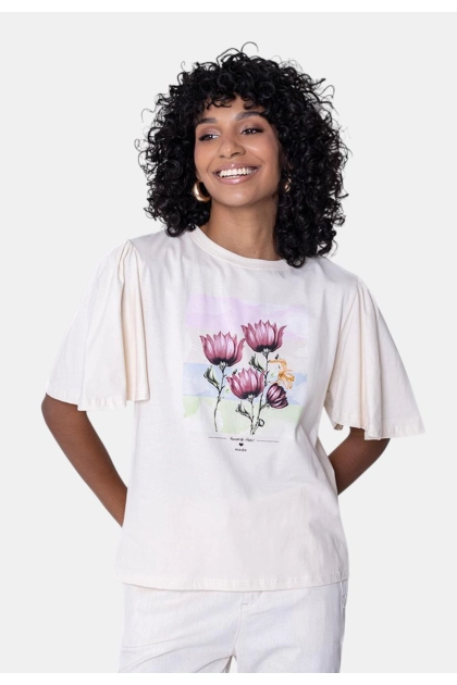 Blusa Use Modo Manga Curta Estampada Feminina Bege