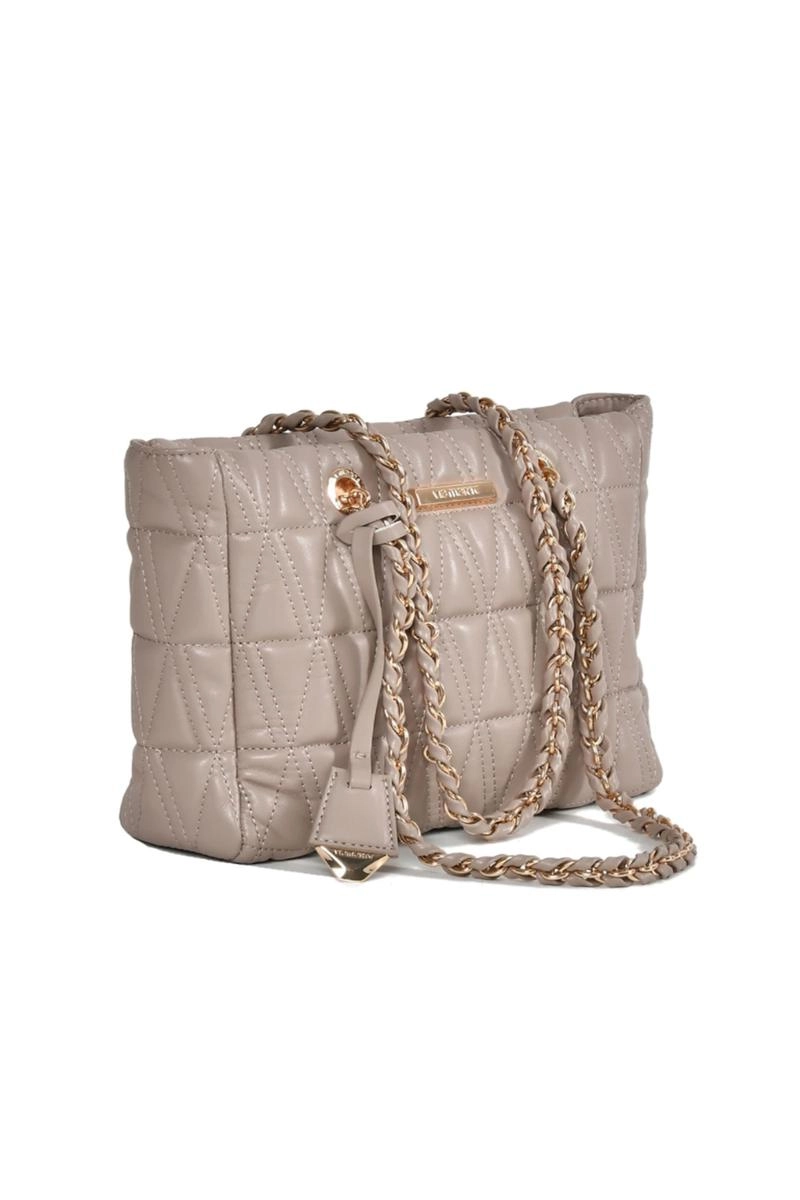 Bolsa Via Marte Corrente Tag Logo Feminina Bege