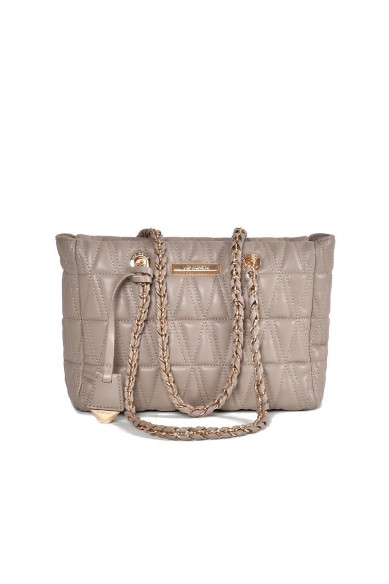 Bolsa Via Marte Corrente Tag Logo Feminina Bege