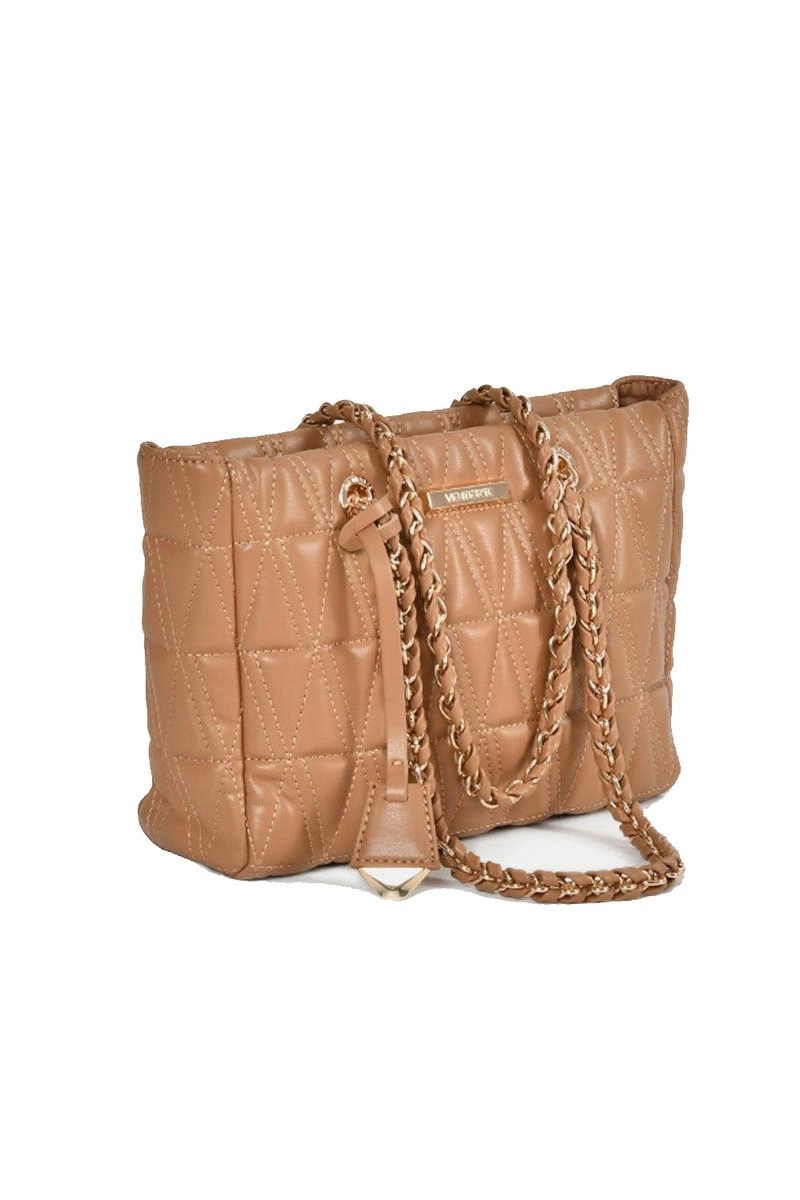 Bolsa Via Marte Corrente Tag Logo Feminina Camel