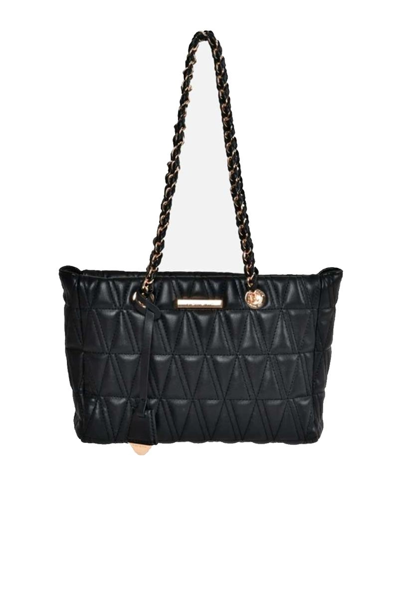 Bolsa Via Marte Corrente Tag Logo Feminina Preta 