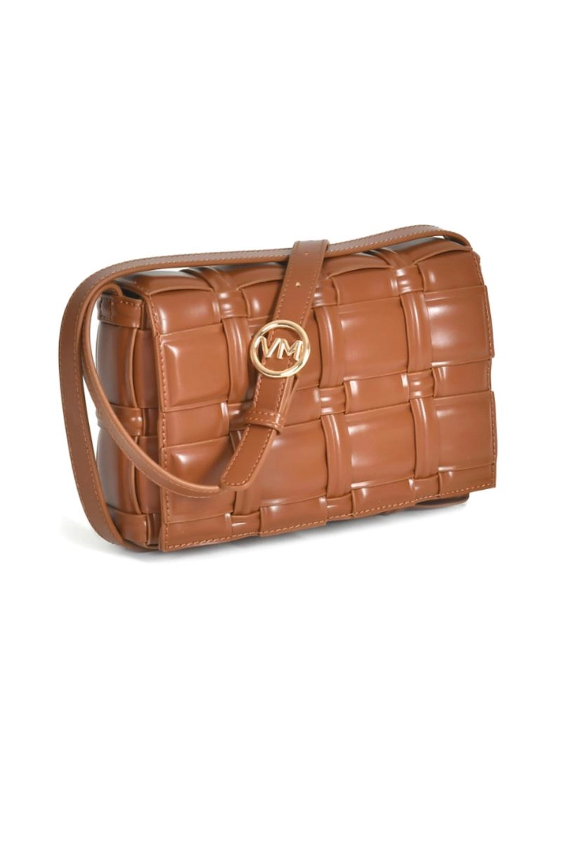 Bolsa Via Marte Tiracolo Trançada Feminina Camel