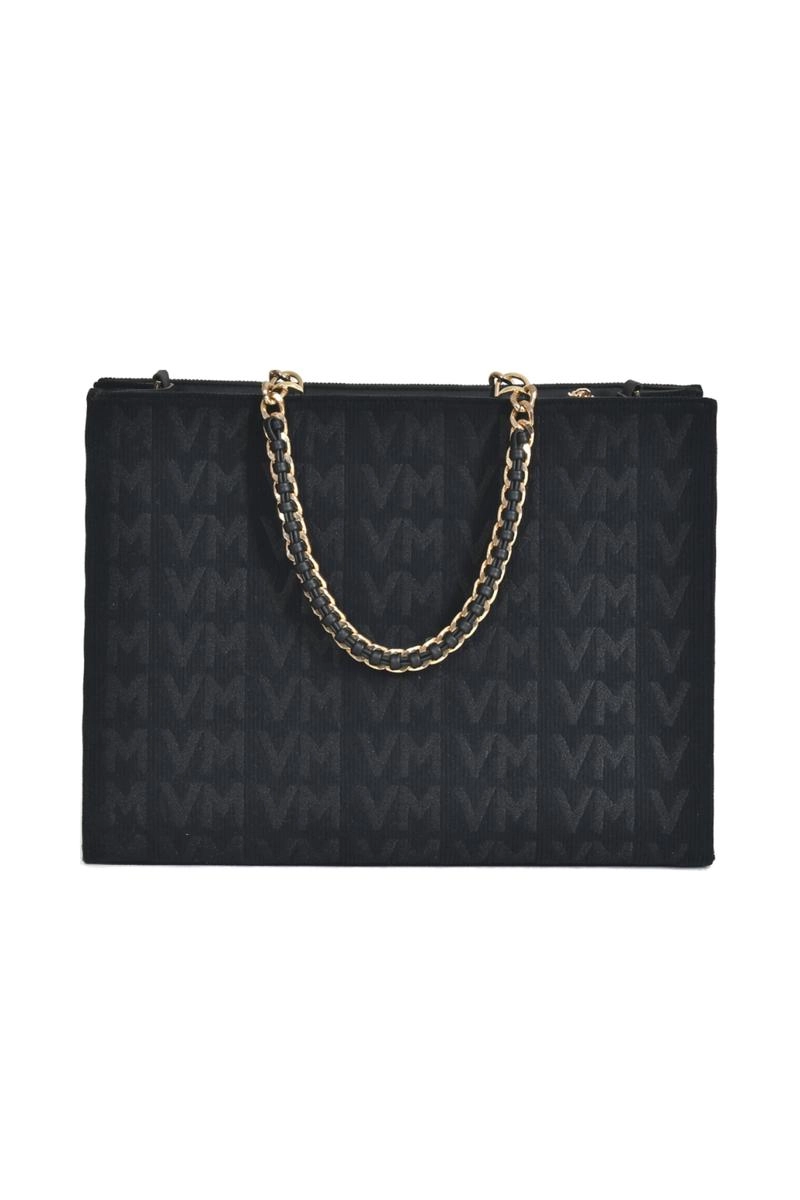 Bolsa Via Marte Veludo Jacquard Feminina Preta