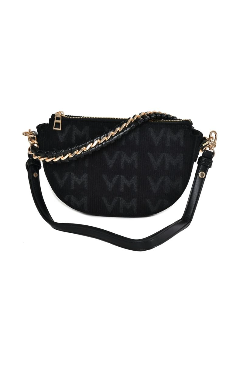 Bolsa Via Marte Veludo Jacquard Ombro Feminina Preta