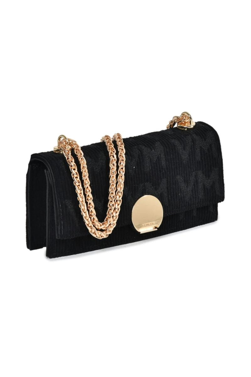Bolsa Via Marte Veludo Jacquard Pequena Feminina Preta