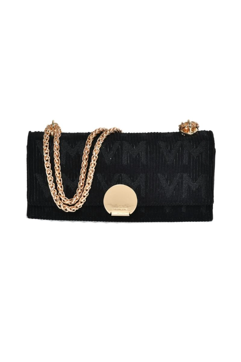 Bolsa Via Marte Veludo Jacquard Pequena Feminina Preta