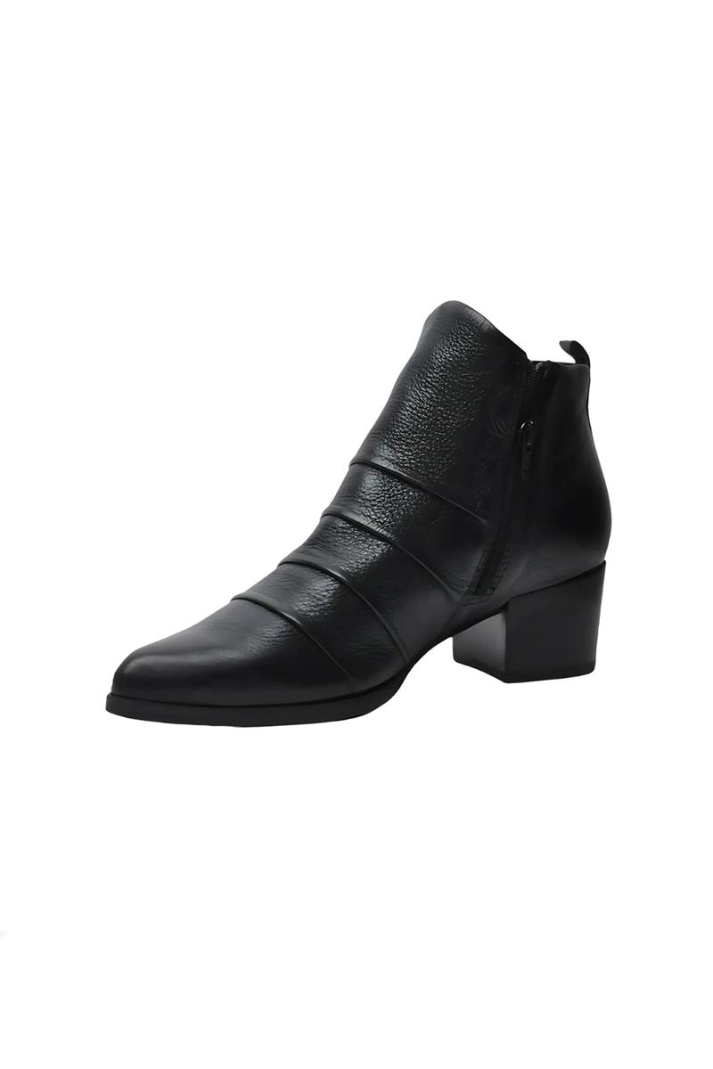 Bota Bottero Cano Curto De Couro Ziper Feminina Preta