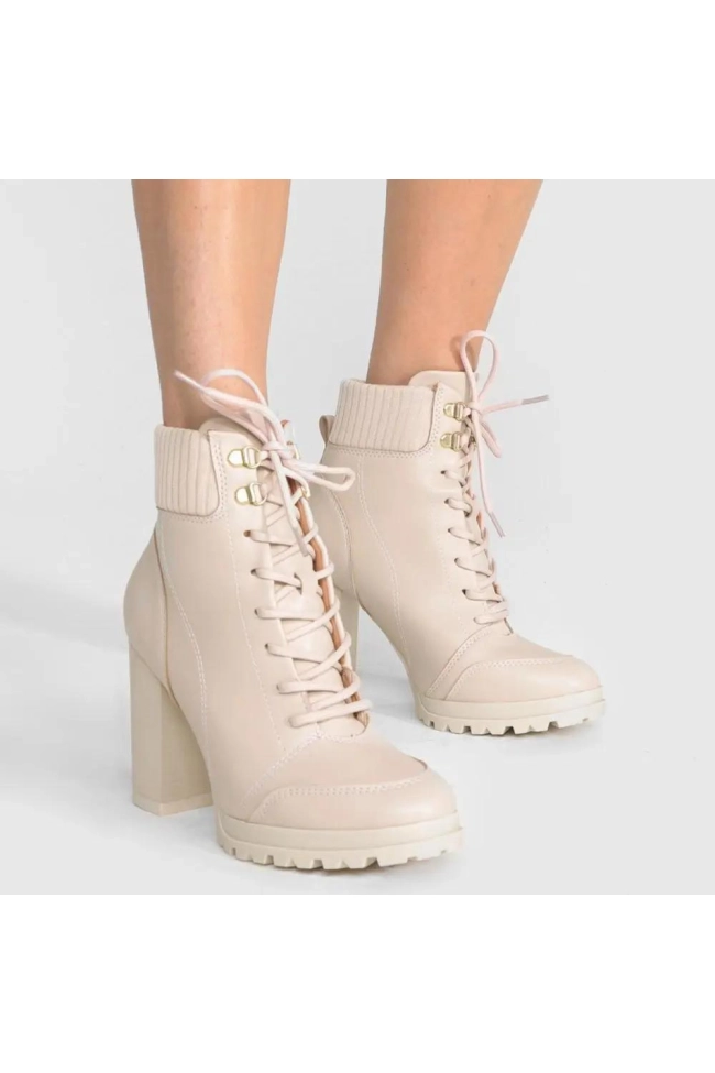 Produto Bota Coturno Feminino Salto Bloco Napa Berlim Knit Creme Vizzano