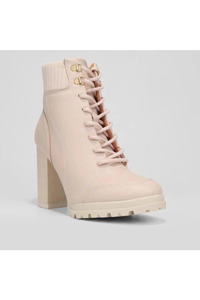 Produto Bota Coturno Feminino Salto Bloco Napa Berlim Knit Creme Vizzano