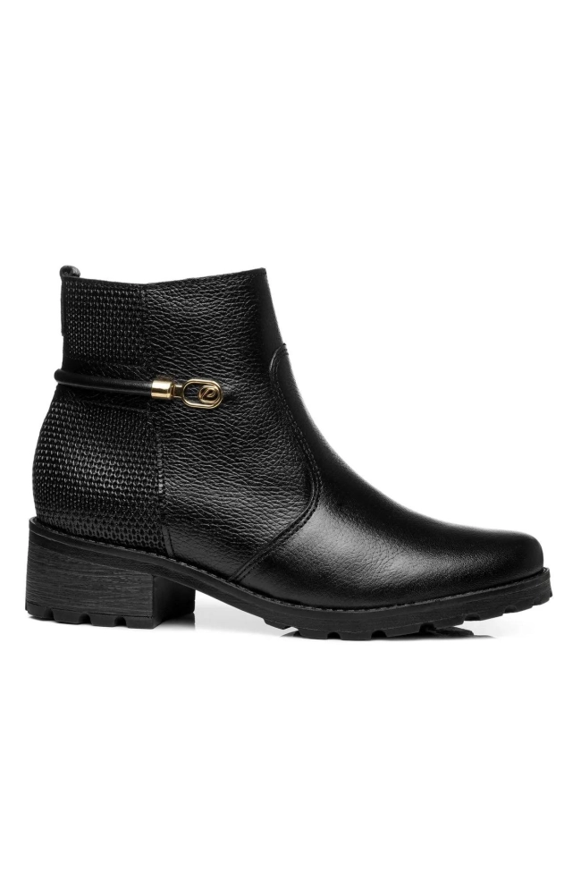 Produto Bota Pegada Feminina em Couro Preta Cano Curto