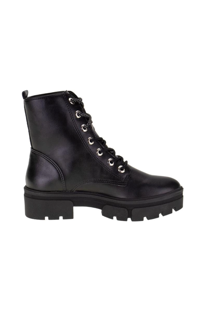 Bota Via Marte Coturno Cadarço Bicolor Poá Feminina Preta