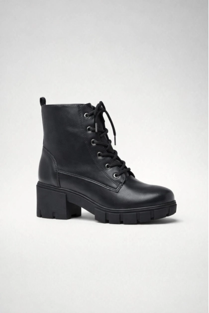 Produto - Bota Via Marte Coturno Cadarço Salto Tratorado Feminina Preta