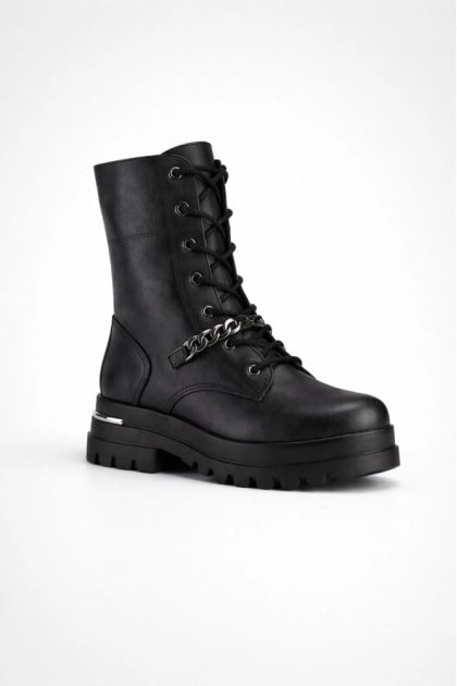 Produto - Bota Via Marte Coturno Corrente Prateada Feminina Preta