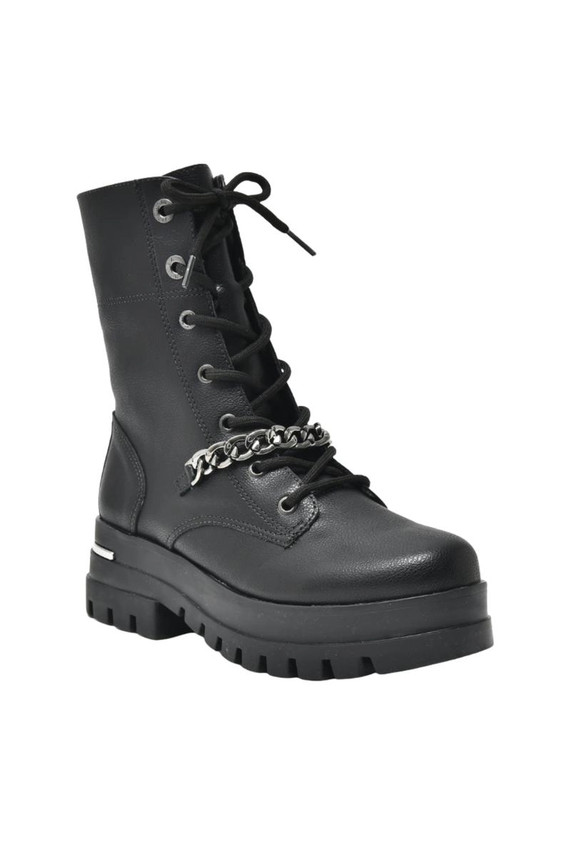 Bota Via Marte Coturno Corrente Prateada Feminina Preta