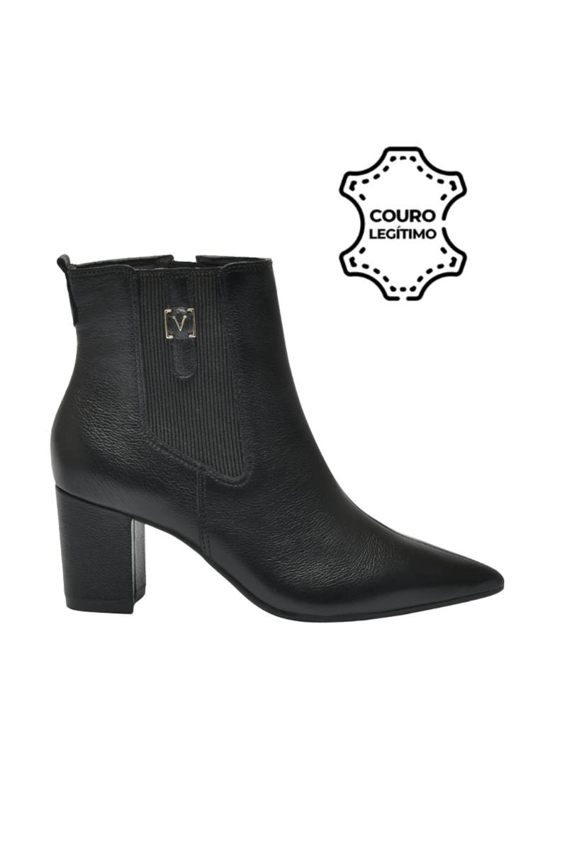 Bota Via Marte Couro Atenas Cano Curto Feminina Preta