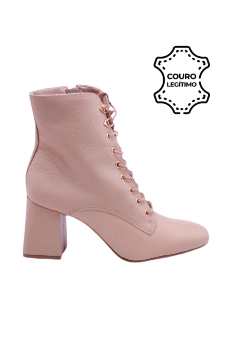 Bota Via Marte Couro Cano Curto Cadarço Feminina Trigo