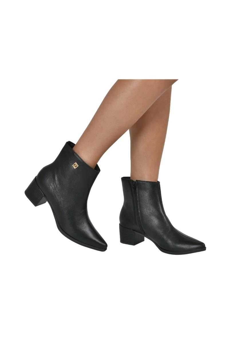 Produto Bota Via Marte Couro Cano Curto Saltinho Feminina Preta