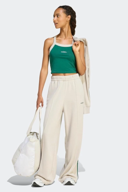 Calça Adidas Moletom Wide Leg Feminina Bege/Verde