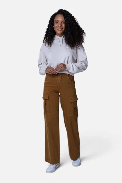 Calça Feminina Sarja Wide Leg Cargo Produto Calça Feminina Sarja Wide Leg Cargo