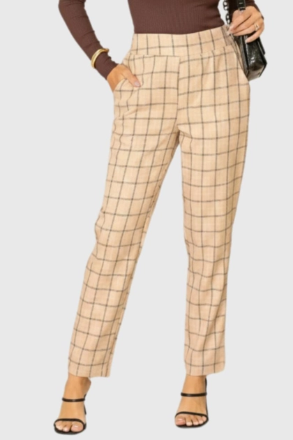 Calça Ellen One Alfaiataria Xadrez Feminina Bege Produto - Calça Ellen One Alfaiataria Xadrez Feminina Bege