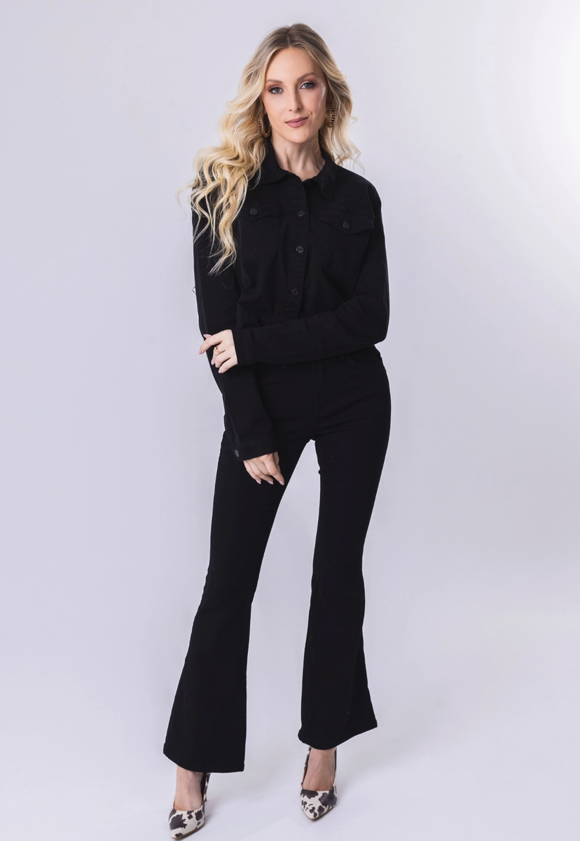 Produto - Calça Max Denim Flare Sarja Feminina Preto