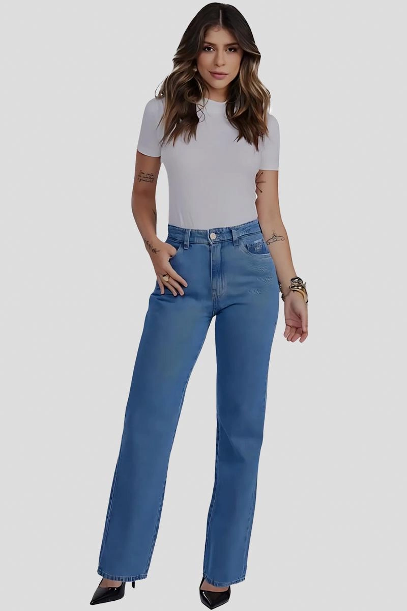 Calça Max Denim Reta Feminina Jeans