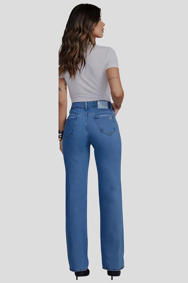 Calça Max Denim Reta Feminina Jeans