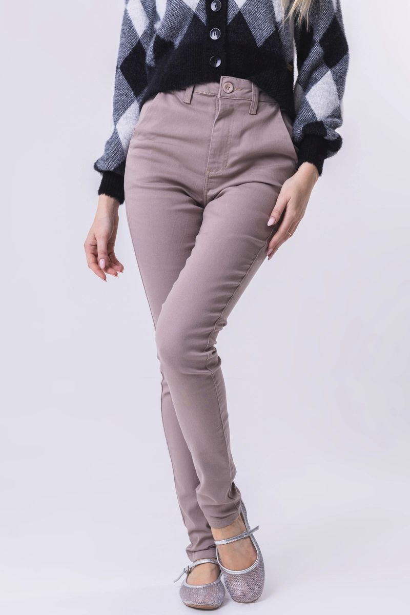 Produto - Calça Max Denim Sarja Bolso Faca Feminina Bege