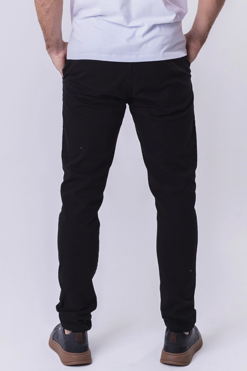 Calça Max Denim Sarja Bolso Faca Masculina Preta
