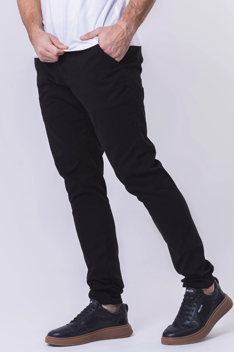 Calça Max Denim Sarja Bolso Faca Masculina Preta