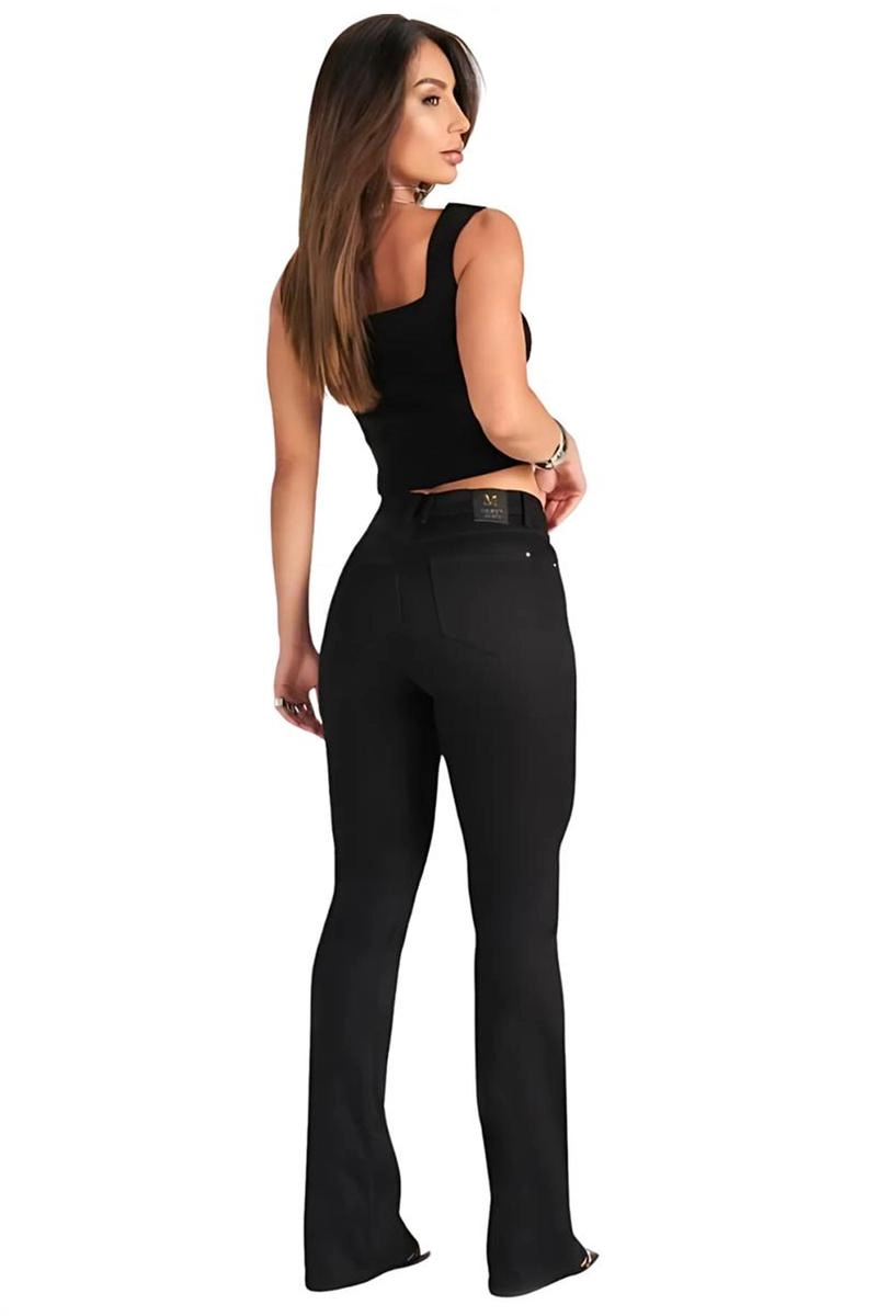 Calça Max Denim Sarja Flare Feminina Preta