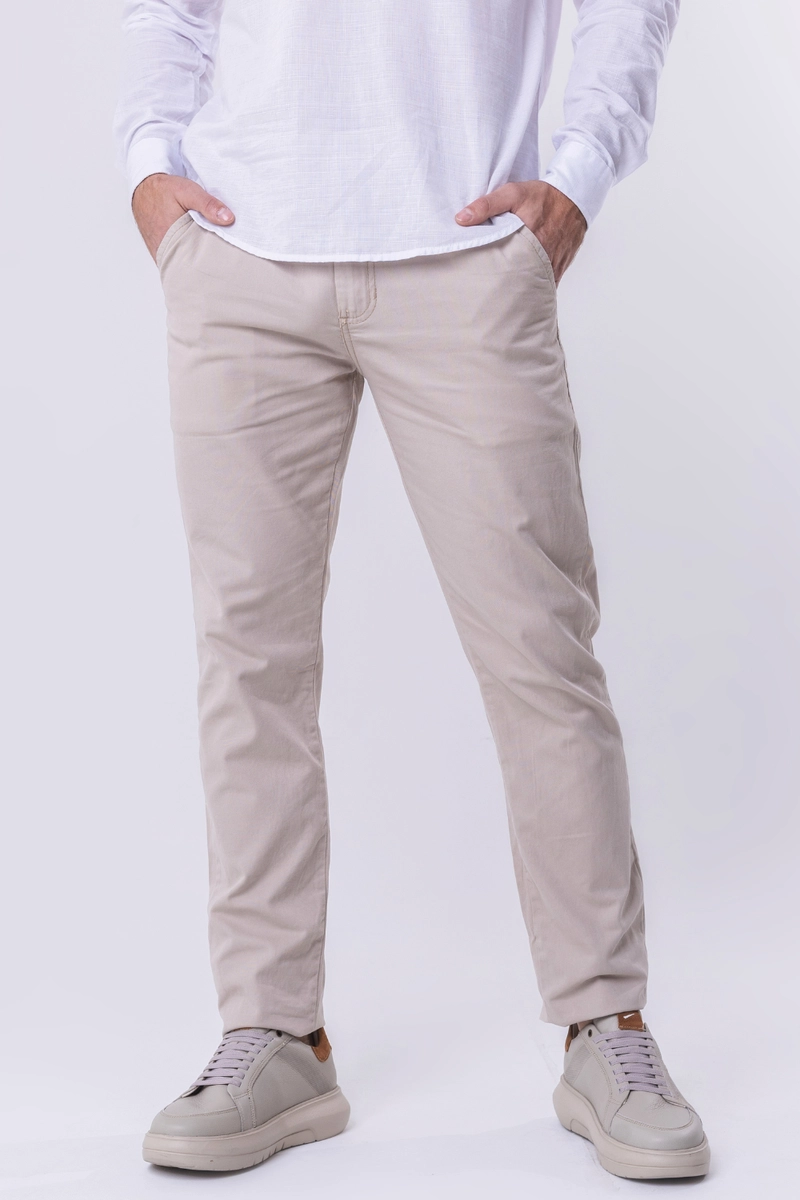 Produto - Calça Max Denim Sarja Masculina Bege